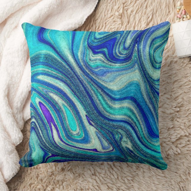 Elegant Aquamarine Paua Rainbow Shell Inspired Cushion (Blanket)