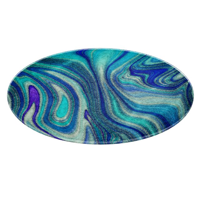 Elegant Aquamarine Paua Rainbow Shell Inspired Cutting Board (Corner)