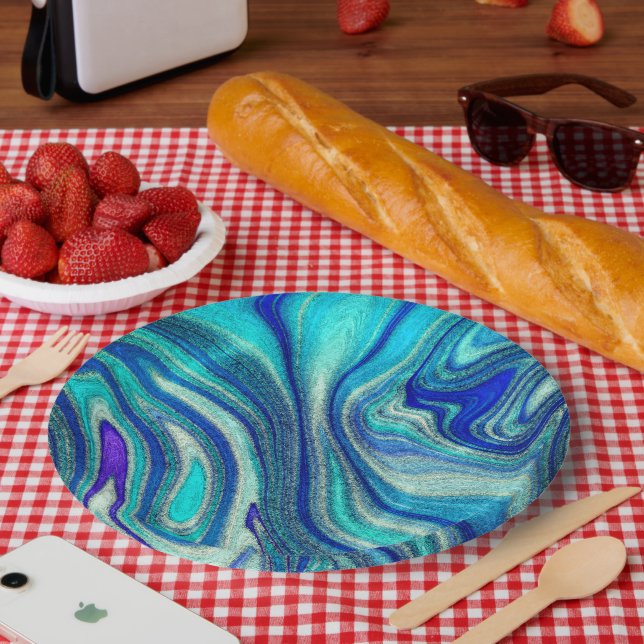 Elegant Aquamarine Paua Rainbow Shell Inspired Paper Plate (Picnic)