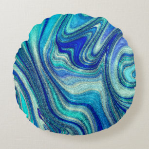 Elegant Aquamarine Paua Rainbow Shell Inspired Round Cushion
