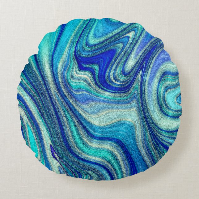 Elegant Aquamarine Paua Rainbow Shell Inspired Round Cushion (Front)