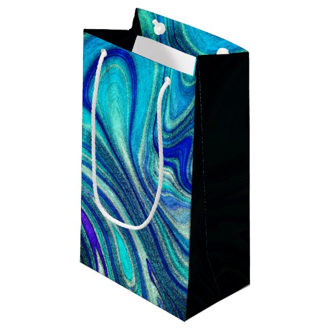 Elegant Aquamarine Paua Rainbow Shell Inspired Small Gift Bag (Front Angled)