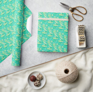 Elegant Aquamarine Watercolor Floral Petal Wrapping Paper