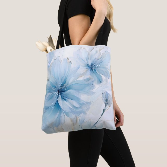 Elegant Aquarelle Floral Bloom Watercolor Tote Bag (Close Up)