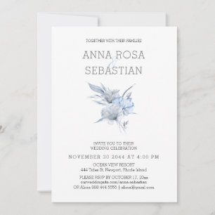 *~* Elegant AR15 WEDDING  Blue Floral Rose RSVP +  Invitation
