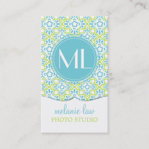 Elegant Arabesque Damask Turquoise Personalised Business Card