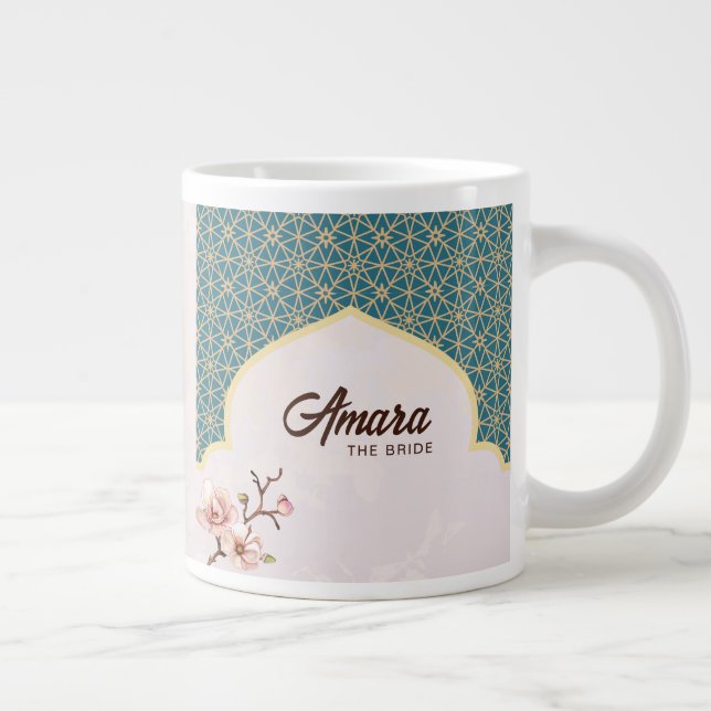 Elegant Arabesque Wedding Mug – Deep Teal & Gold (Right)