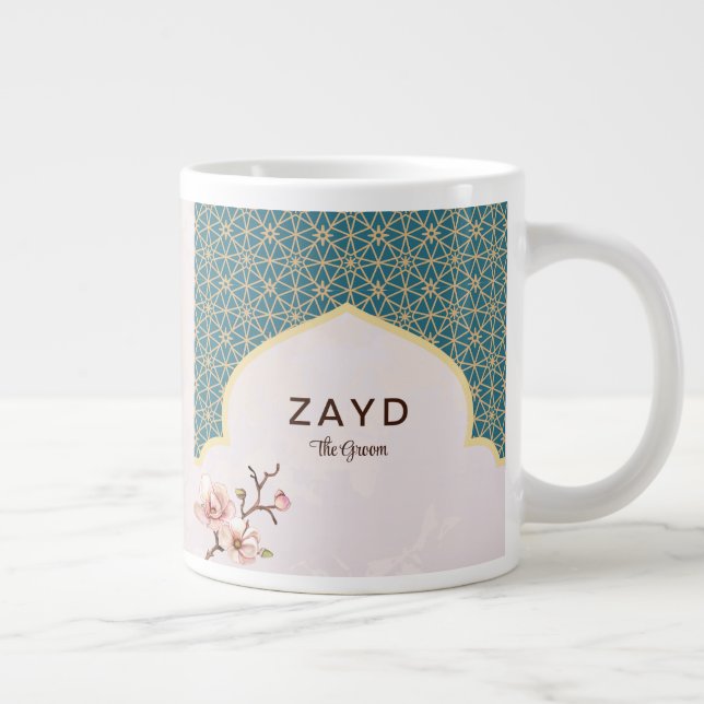 Elegant Arabesque Wedding Mug – Deep Teal & Gold (Right)