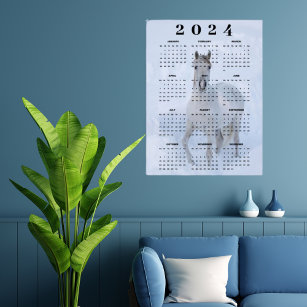Elegant Arabian White Horse in Snow 2024 Calendar Poster