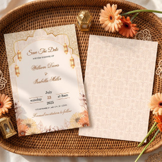 Elegant Arabic Lantern Floral Save The Date Invitation