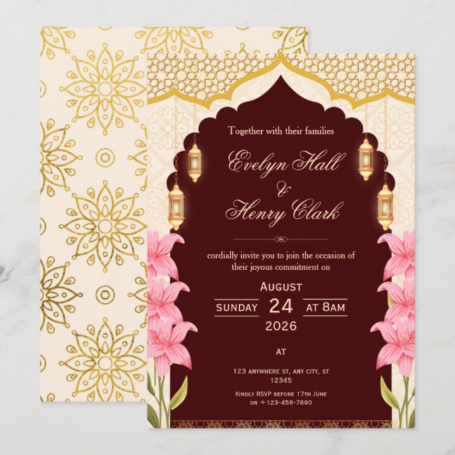 Elegant Arabic Wedding Invitation (Front/Back)