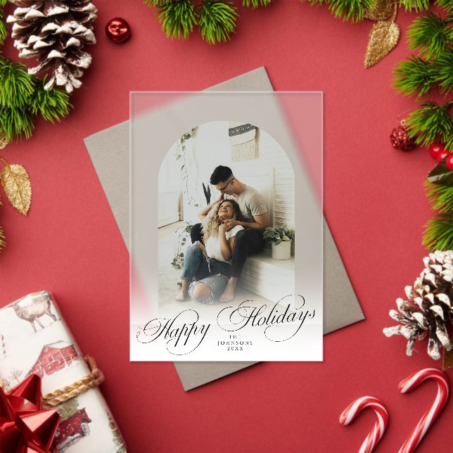 Elegant Arch 1 Photo Merry Christmas Holiday Card Acrylic Invitations (Insitu (Holiday))