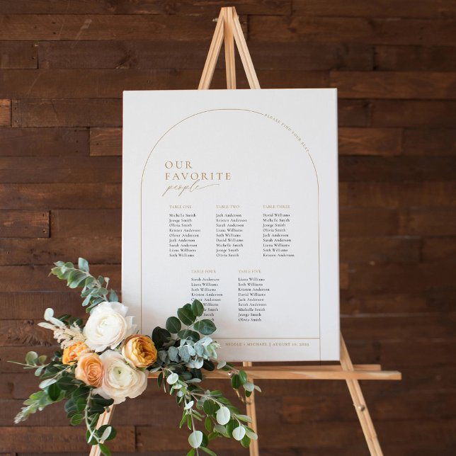 Elegant Arch 5 Tables Welcome Seating Chart (Elegant Gold Arch Seating Chart Find Your Seat Sign)