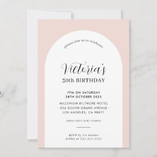 ELEGANT ARCH birthday chic modern blush pink black Invitation