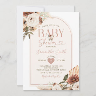 Elegant Arch Boho White Floral Baby Shower Invitation