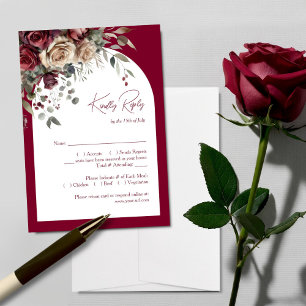 Elegant Arch Burgundy & Cream Roses Wedding RSVP Card