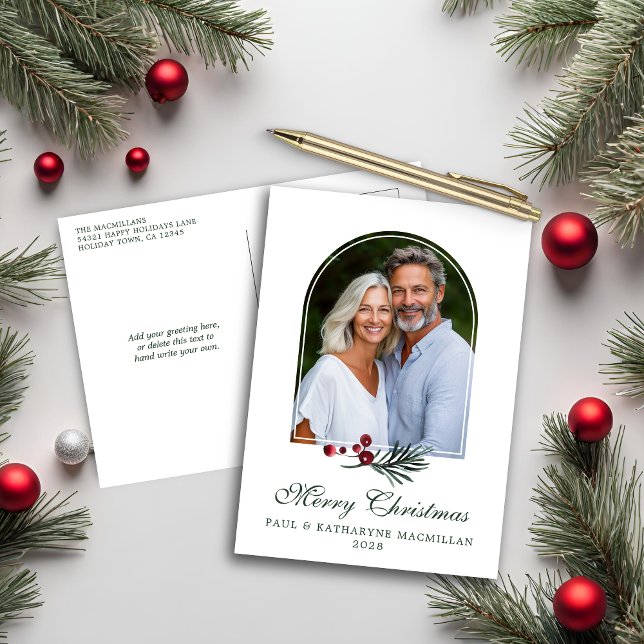 Elegant Arch Christmas Botanical Holiday Photo Postcard (Elegant Arch Christmas Botanical Holiday Photo Postcard)