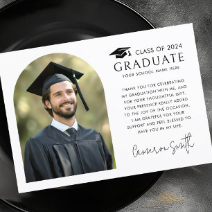 Elegant arch classic white photo cap graduation thank you card