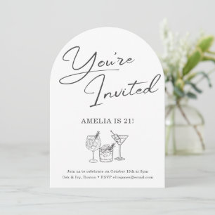 Elegant Arch Cream Cocktail 21st Birthday Party Invitation