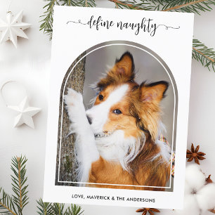 Elegant Arch Define Naughty Christmas Pet Photo Holiday Card