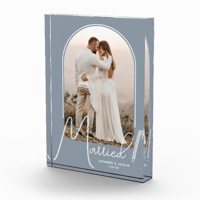 Elegant Arch Dusty Blue Wedding Photo Block (Right)