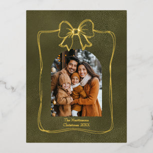 Elegant Arch Family Photo Bow Christmas Foil Holiday Postcard