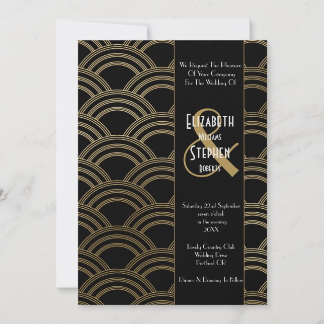 Elegant Arch Gatsby Art Deco 1920's Black & Gold  Invitation (Front)