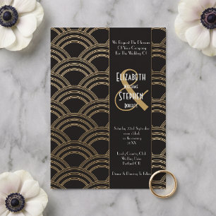 Elegant Arch Gatsby Art Deco 1920's Black & Gold  Invitation
