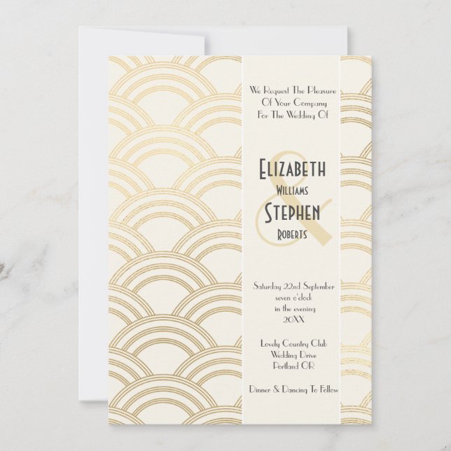 Elegant Arch Gatsby Art Deco 1920's Ivory & Gold  Invitation (Front)