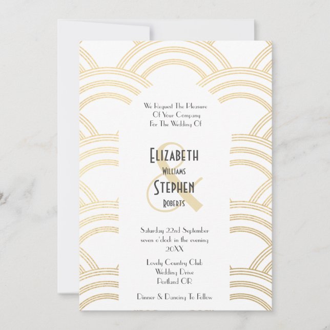 Elegant Arch Gatsby Art Deco 1920's White & Gold Invitation (Front)