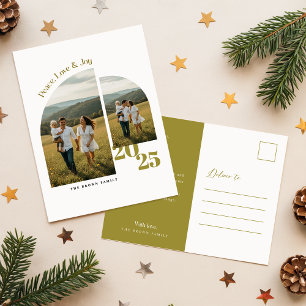 Elegant Arch Geometric Family Two Photo Christmas Holiday Postcard