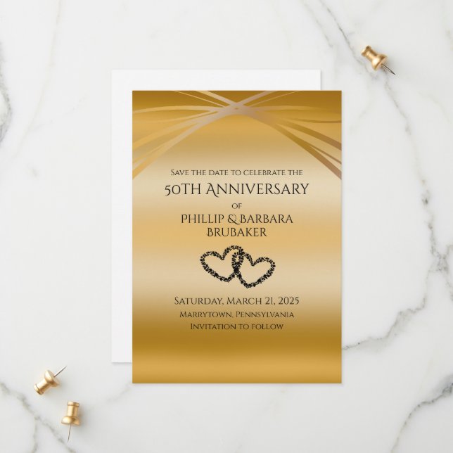 Elegant Arch Golden 50th Anniversary Save the Date (Front/Back In Situ)