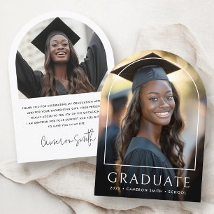 Elegant arch graduation photo Thank you card