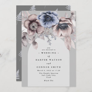 Elegant Arch Light Winter Grey Floral Wedding Invitation