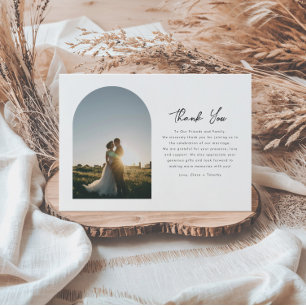 Elegant Arch Minimal Script Photo Wedding Thank You Card