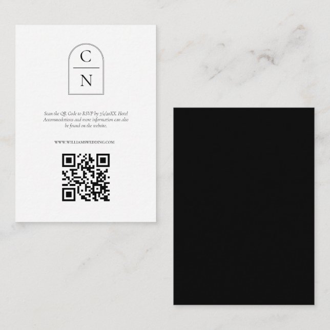 Elegant Arch Monogram QR Code RSVP Enclosure Card (Front/Back)