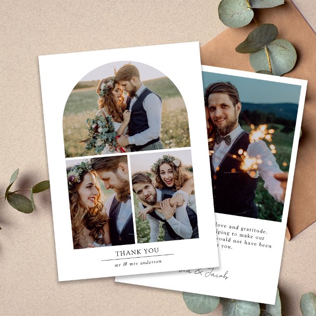 Elegant Arch Multi Photo Collage Wedding Thank You Card (Creator Uploaded)