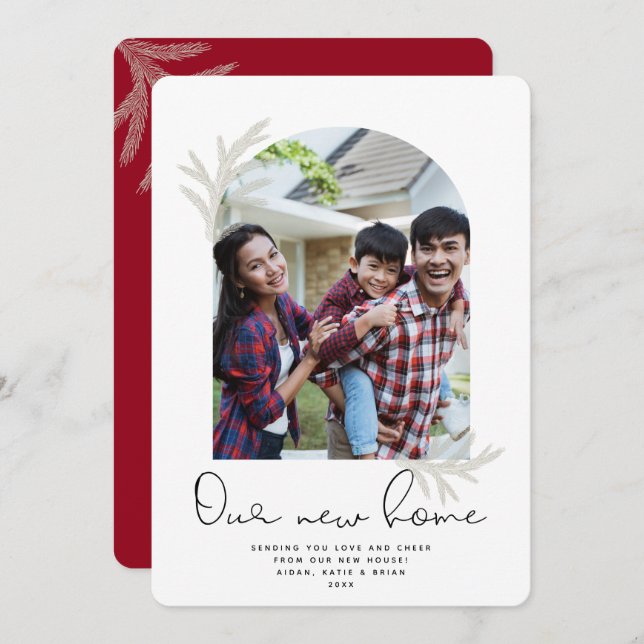 Elegant Arch | OUR NEW HOME Modern Spruce Holiday Card (Front/Back)