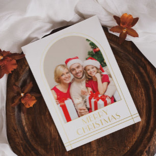 Elegant Arch Personalised Family Photo Christmas Foil Holiday Card