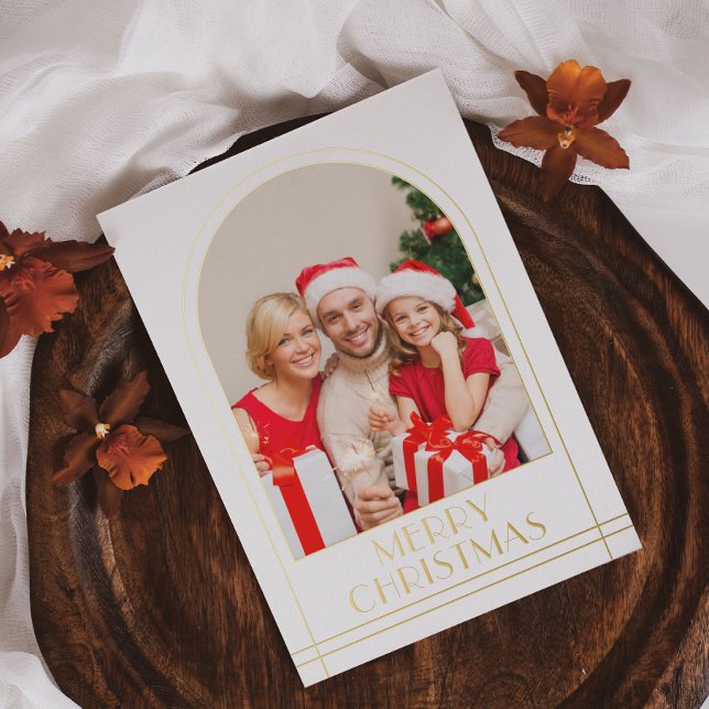   Elegant Arch Personalised Family Photo Christmas Foil Holiday Card (Creator Uploaded)