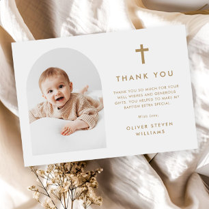 Elegant Arch Photo Baptism Thank You Card