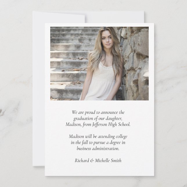 Elegant Arch Photo College High School Graduation Announcement (Back)