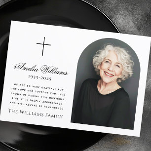Elegant arch photo cross funeral sympathy thank you card
