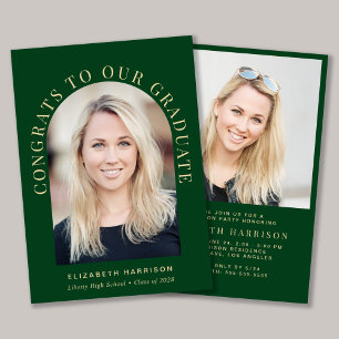 Elegant Arch Photo Green Gold Graduation Party Invitation