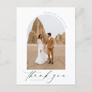 Elegant Arch Photo Green Wedding Thank You Postcard
