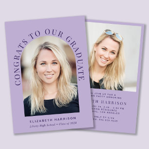 Elegant Arch Photo Lavender Graduation Party Invitation