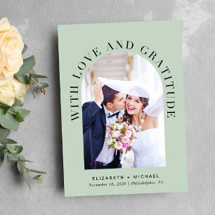 Elegant Arch Photo Love Gratitude Sage Wedding Thank You Card