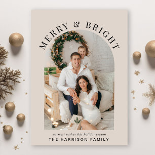 Elegant Arch Photo Merry Bright Christmas Holiday Card