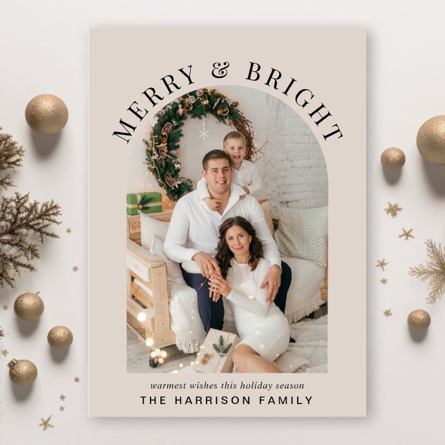 Elegant Arch Photo Merry Bright Christmas Holiday Card (Creator Uploaded)