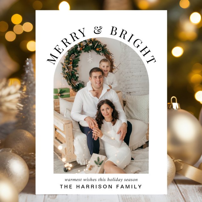 Elegant Arch Photo Merry Bright Christmas Holiday Card (Share the love and warmth of the season with your personalized photo Christmas card)